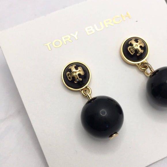 ⭐️Host Pick⭐️Tory Burch Black Pearl Gold Kira Drop Earrings - Picture 8 of 9